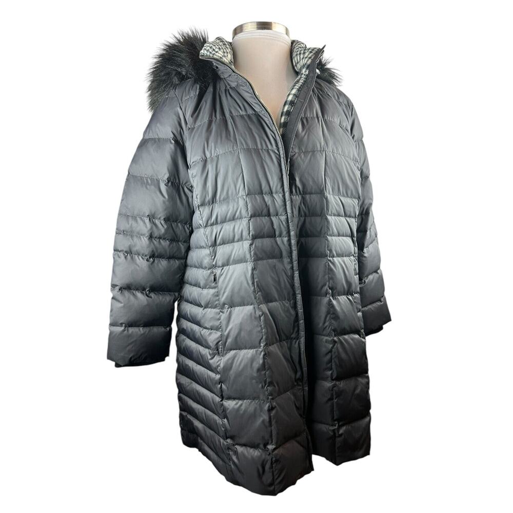 Talbots Faux Fur Hooded Down Puffer Coat Black Full Zip Plus Size 3XP 3X Petite - Picture 10 of 14